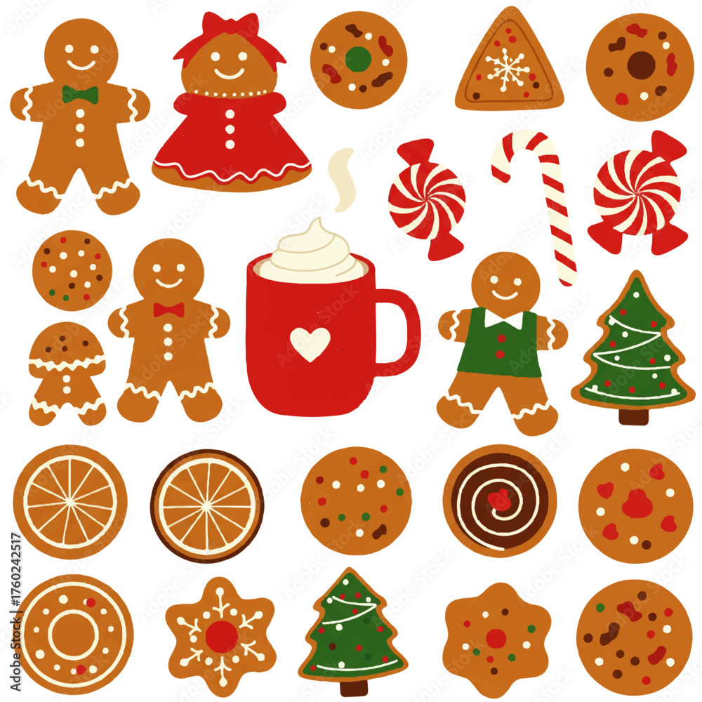 Fototapeta premium Festive Christmas Gingerbread Cookies and Holiday Treats Collection.