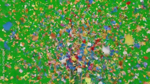 Green Screen confetti party popper explosions on a background two options 3d animation 4k scene 1 with distortion, overlay, glitch, static noise, scan lines black background, animated video loop