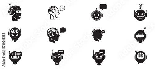 Set of Ai artificial intelligence icon set vector collection. AI Essentials line Icon collection, artificial intelligence icon set in line style, machine learning, smart robotic Free Vector