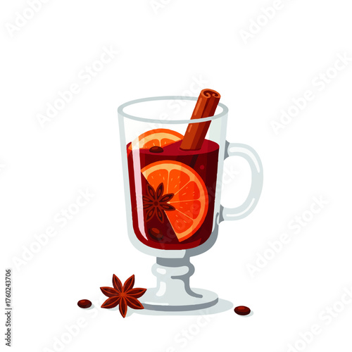 Warm Mulled Wine with Orange and Spices.