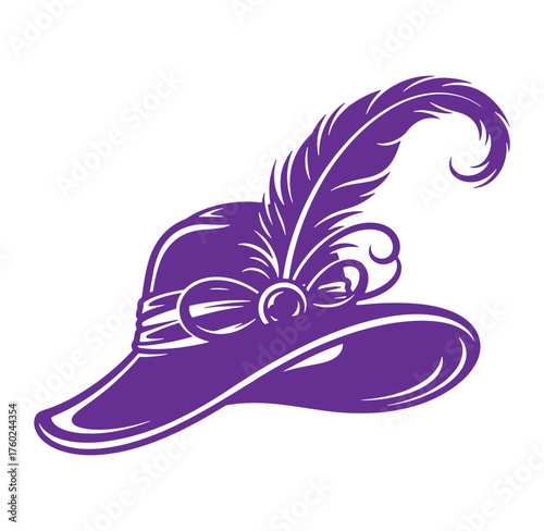 Elegant purple hat with feather and ribbon vector illustration for vintage fashion designs