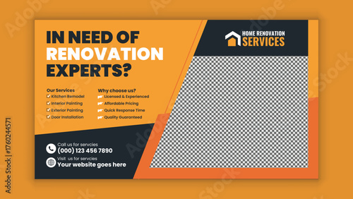 Home Renovation and Repair Banner for Web and Social Media Marketing Campaigns