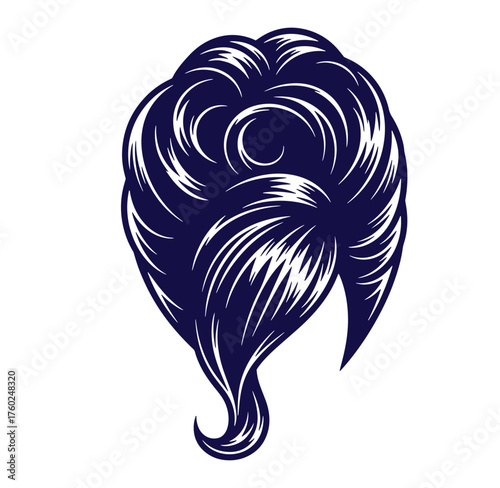 Stylish and modern dark blue hair design with white outlines for vector graphics
