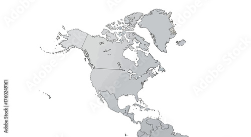 Detailed political map of North America showing country borders and coastlines.