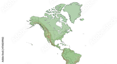 A detailed map of North and South America, showing geographical features.