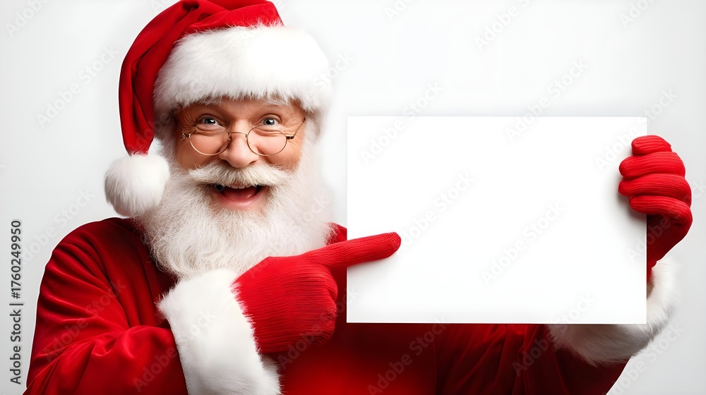 Naklejka premium Jolly Santa Claus Holding Blank Sign for Holiday Greetings and Wishes