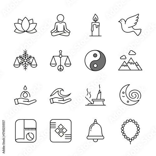 Yoga and wellness activity icons, ideal for meditation guides, fitness studios, and health app interfaces