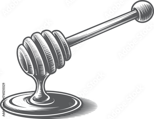 Honey Dipper Stick with Honey Drips – Vintage Food Illustration