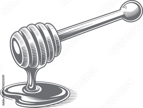 Honey Dipper Stick with Honey Drips – Vintage Food Illustration