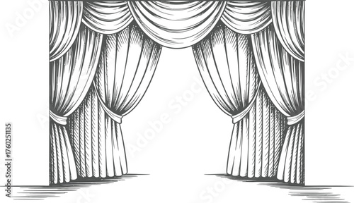 Vintage Stage Curtains – Elegant Open Theater Drapes Drawing