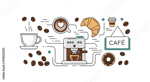 Start your day with delicious coffee and pastries at a charming café, a perfect blend of modern design and classic café treats, ideal for social media