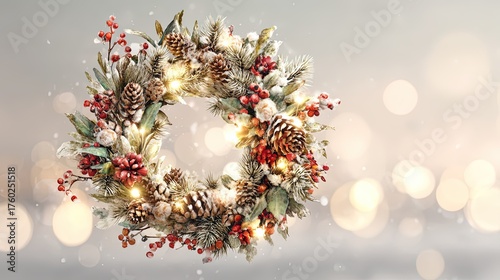 Christmas Wreath with Warm Lights - Festive Decoration Creative Material