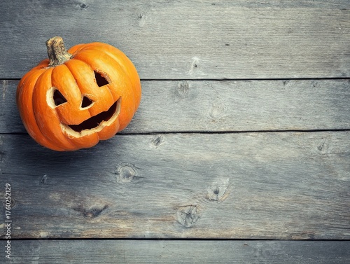 Halloween Jack - o'- Lantern on Vintage Wood Background - Holiday Decoration Photography Material