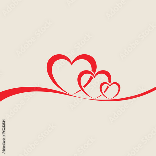 Romantic red hearts with ribbon on beige background symbolizing love and connection