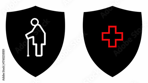 Elegant shields featuring striking symbol designs, perfect for branding and logo concepts, scalable design graphic