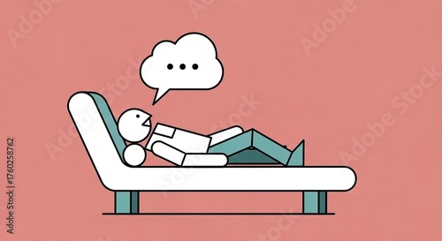 Minimalist illustration of a person lying on a therapist's couch talking during a psychotherapy session.