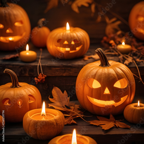 halloween pumpkin with candles