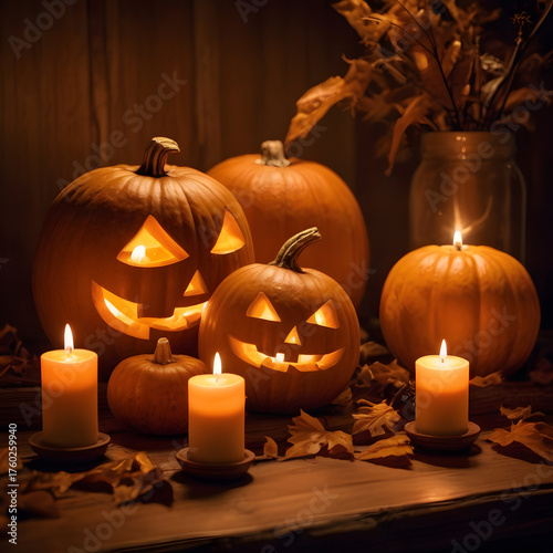 halloween pumpkin and candles