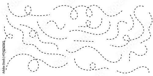 Hand drawn dot arrow vector set. Hand drawn line doodle arrow, curve arrow icon vector set. Vector illustration. Hand drawn dotted arrows set. Sketch curved dashed arrows design. Best Design, EPS 10.