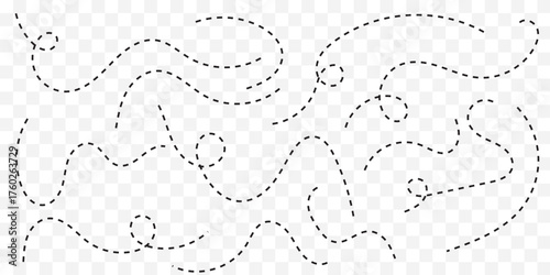 Hand drawn dotted lines path on white background. Curved dotted line, Path travel dotted line trip dashed trace destination. Vector illustration. Best Design, EPS 10.      