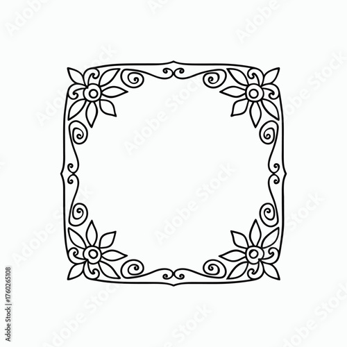 Floral decorative square frame in outline vector style