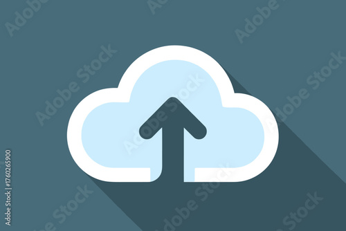 Cloud icon with upward arrow symbolizes data transfer and technology