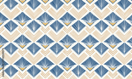Elegant Art Deco Seamless Pattern with Geometric Fan and Chevron Shapes