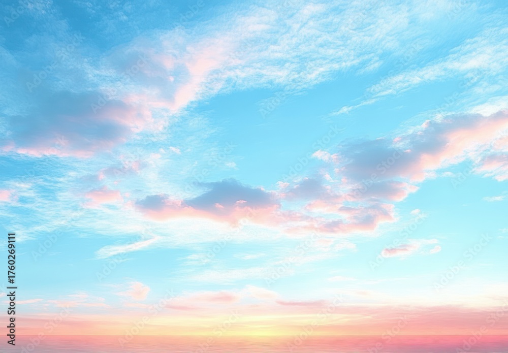 Fototapeta premium beautiful sunrise with vibrant pink and orange hues illuminating soft scattered clouds against a clear blue sky