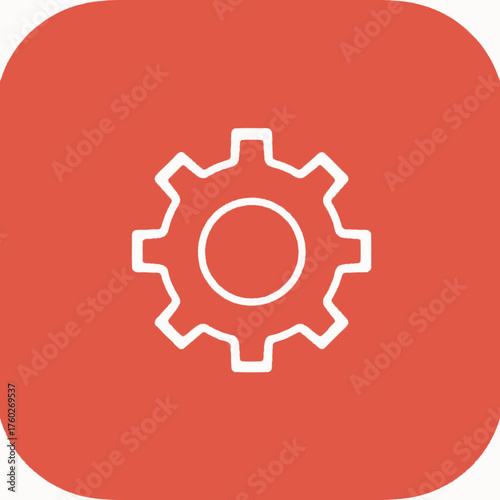 Simple Settings Cogwheel Icon on Red Background Clean and Minimalist Design for Web and App Interfaces