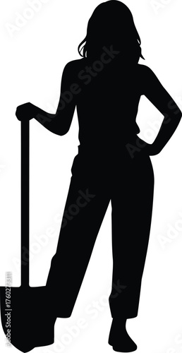 Woman Holding Shovel Silhouette — Female Worker or Gardener Vector Illustration