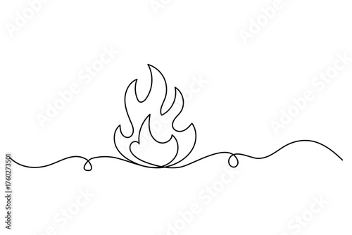 Continuous line art of burning bonfire simple flame and wood outline drawing vector illustration for minimal design
