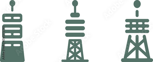 Minimalist Communication Tower Vector Icons – Wireless Signal and Telecom Network Symbol Set