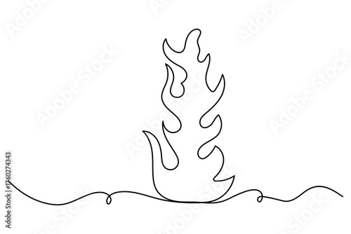 Continuous line art of burning bonfire simple flame and wood outline drawing vector illustration for minimal design
