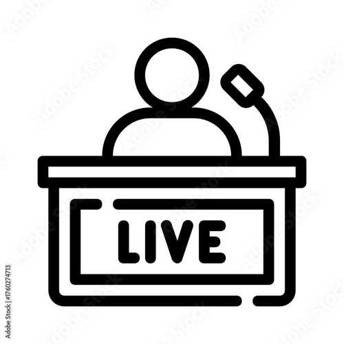Black and white vector of a live speaker at a podium. Suitable for presentations, public speaking, conference posters, and social media.
