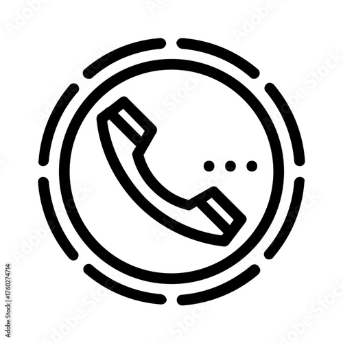 Black phone receiver with three dots in a circle, suitable for communication, technology, support, hotline, customer service, and contact concepts.
