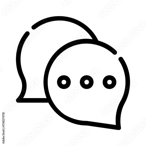 Conversation icon with speech bubbles and ellipsis dots, suitable for communication concepts, messaging applications, social media platforms, and discussion forums.
