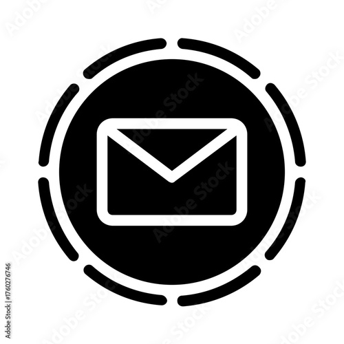 Black email envelope icon inside a dotted circle, great for digital communication concepts, technology websites, apps, and business presentations.
