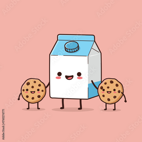 Cute Milk Carton  Cookie Friends with Happy Faces on Pink Background.