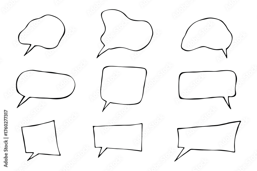 Obraz premium Set of hand drawn speech bubble Blank empty message box Textbox frame for banners, price tags, stickers, design