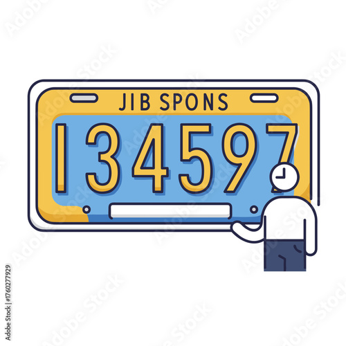 Blue car license plate with cartoon character and numbers