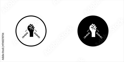 Black man s fist, human hands raised up, art concept of resistance, strength, majority, fight, defending rights of society. Broken chains, freedom from shackles Vector Isolated line illustration