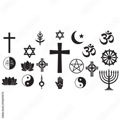 Collection of religious symbols from various faiths