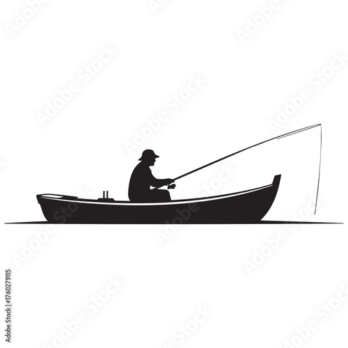 Silhouette of a person fishing from a small boat
