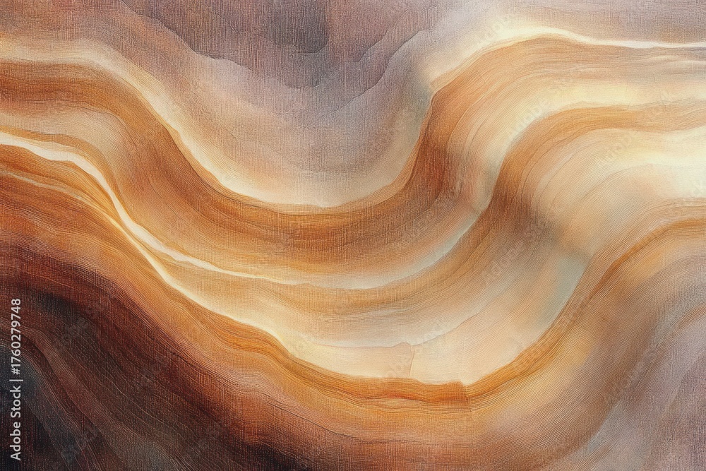 Obraz premium Close-up of layered sandstone rock formation with smooth, wavy contours in warm beige and brown hues evoking natural beauty and calmness