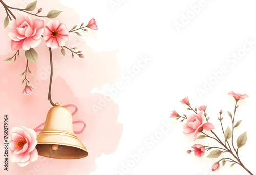 Cream and Blush Watercolor Background — soothing cream watercolor base with blush pink tones, hand-painted bells, and pastel floral decor.