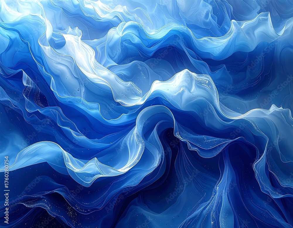 Obraz premium Abstract illustration of flowing, translucent blue fabrics, with layers and curves