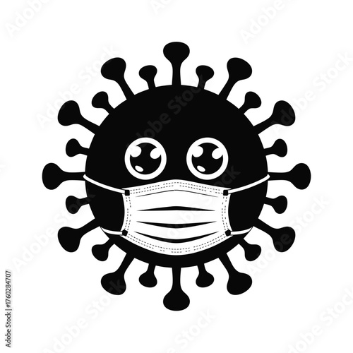 Cute cartoon coronavirus character wearing a face mask