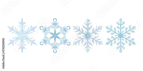 Watercolor Blue Snowflake Clipart Set Isolated on Transparent Background