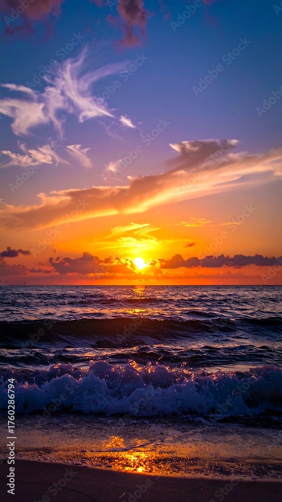 Obraz premium Blurry sunset over ocean, vibrant colors