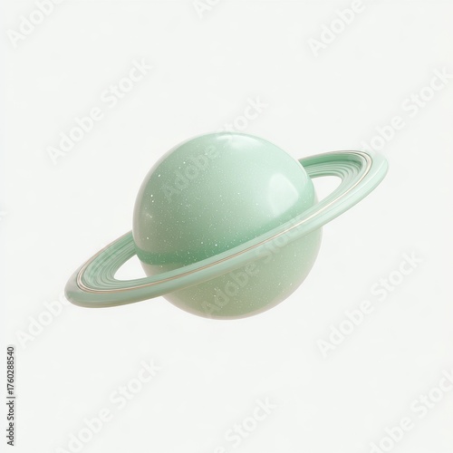 Pastel Green Planet with Rings 3D Render